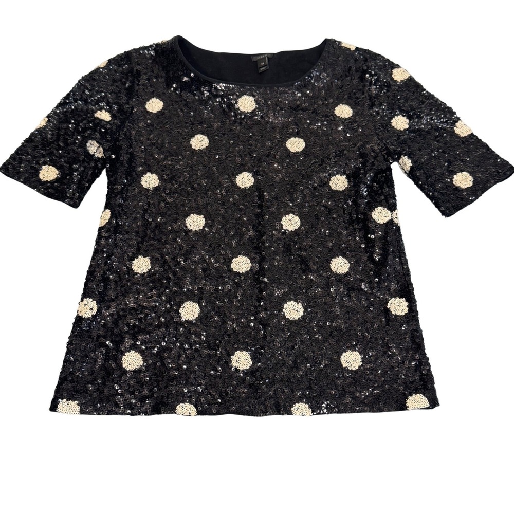 J.Crew Sequin Polka Dot Top Womens XS Holiday Party Sparkle Black 28614